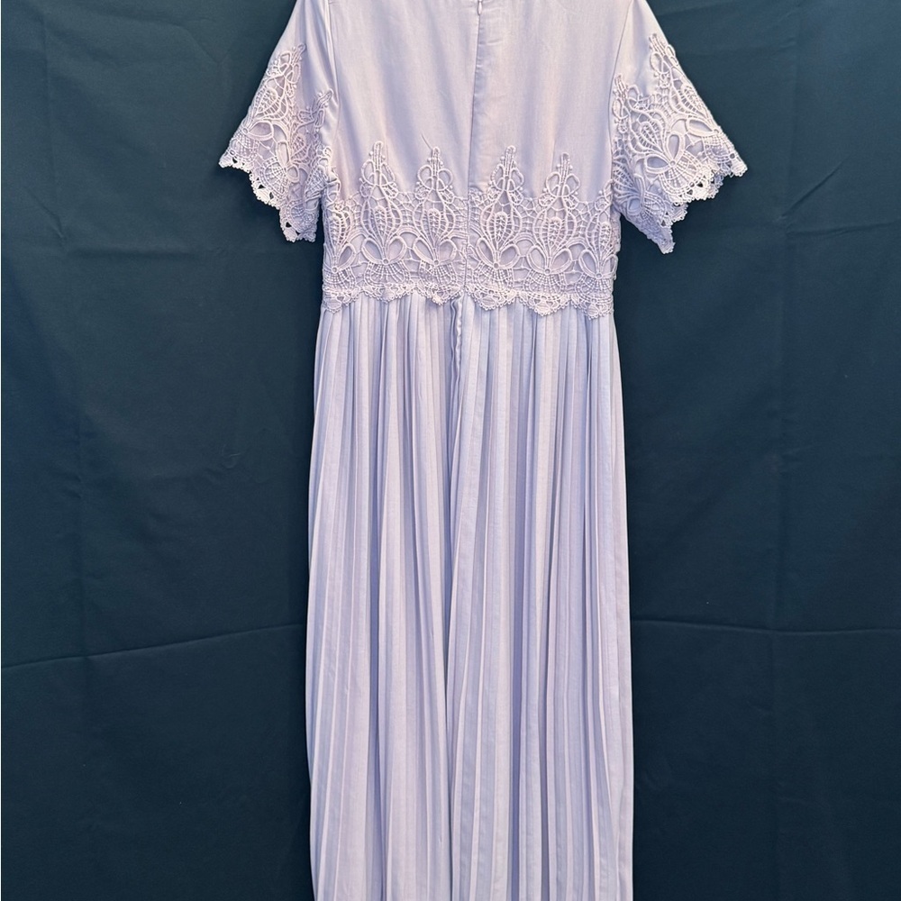 SHEIN Guipure Lace Accordion Pleated Midi Dress in Dusty Pink - Picture 3 of 6